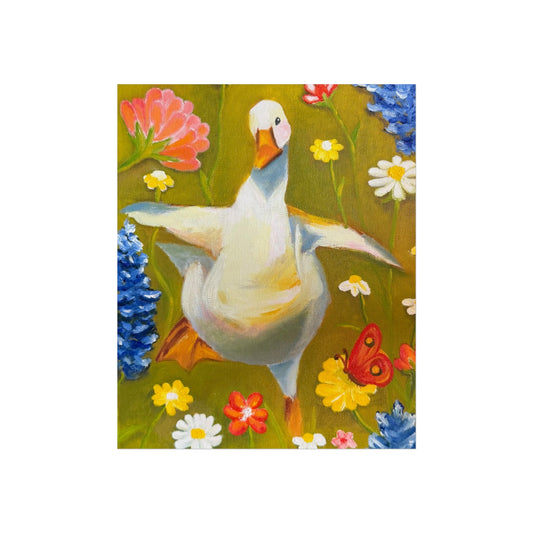 Goose in Wildflowers Fine Art Poster — Whimsical Animal Wall Art