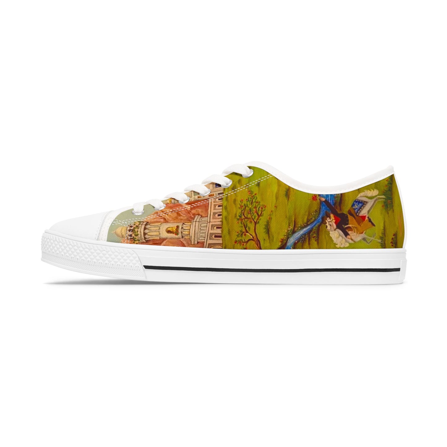 Low Top Sneakers — Vintage Storybook Castle Print for Women