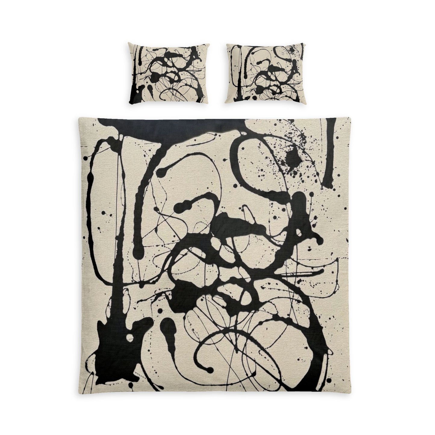 Abstract Black Ink Cotton Duvet Cover Set — Modern Drip Art Bedding