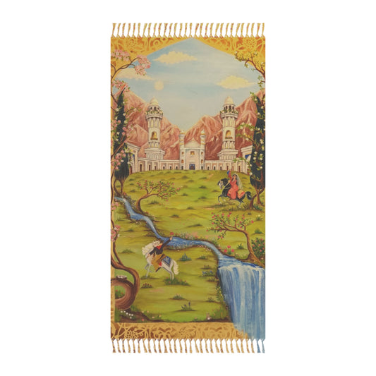 Boho Beach Towel — Vintage Castle Scenic Tassel Throw