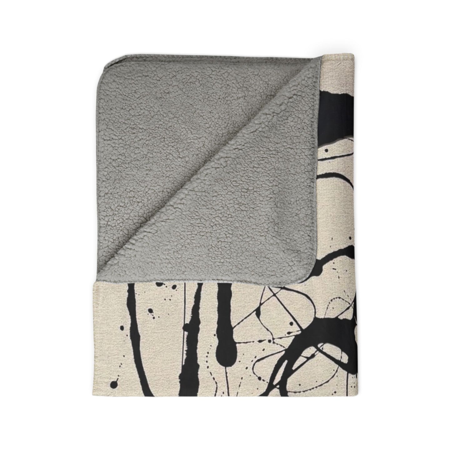 Abstract Ink Splash Sherpa Blanket — Modern Black & Cream Fleece Throw