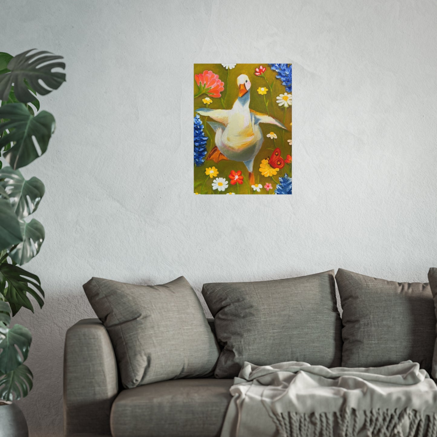 Goose in Wildflowers Fine Art Poster — Whimsical Animal Wall Art