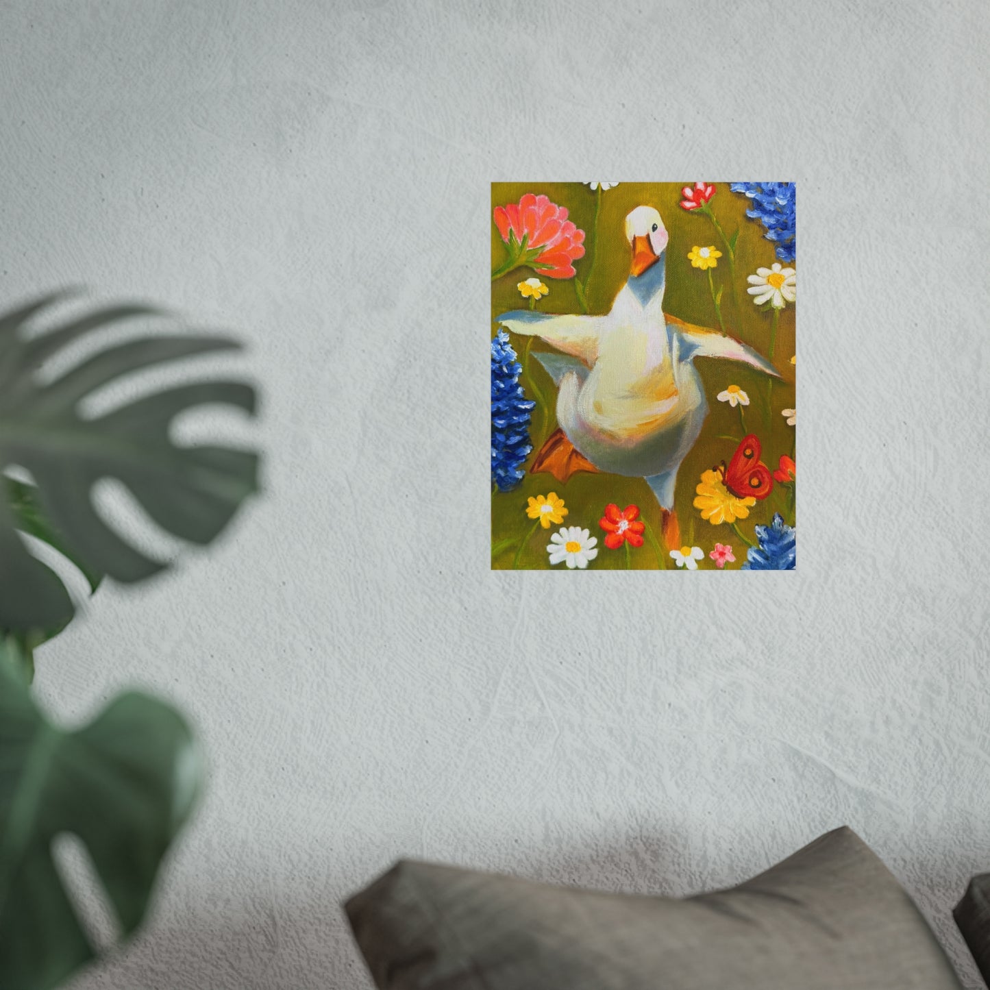 Goose in Wildflowers Fine Art Poster — Whimsical Animal Wall Art