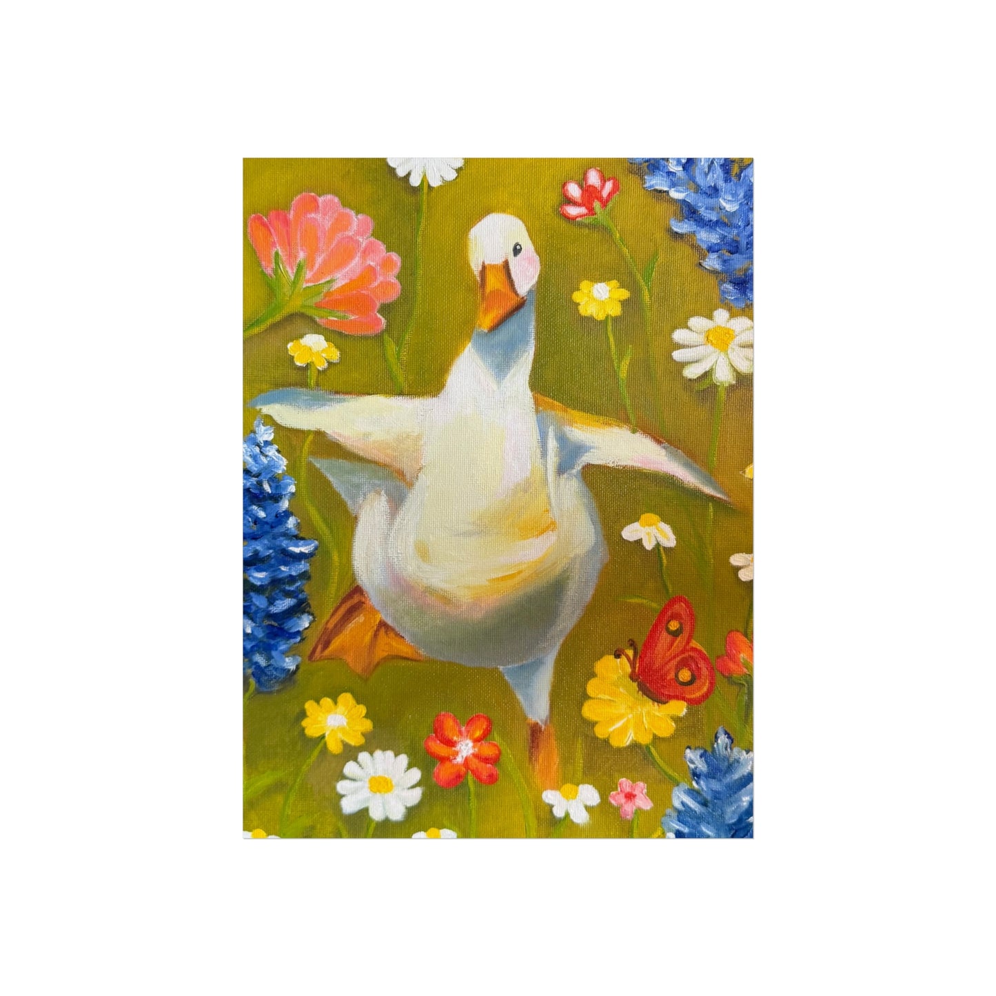 Goose in Wildflowers Fine Art Poster — Whimsical Animal Wall Art