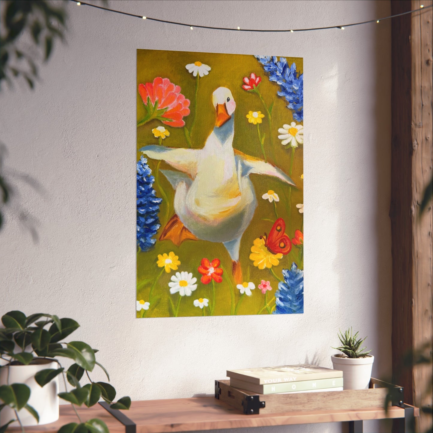 Goose in Wildflowers Fine Art Poster — Whimsical Animal Wall Art