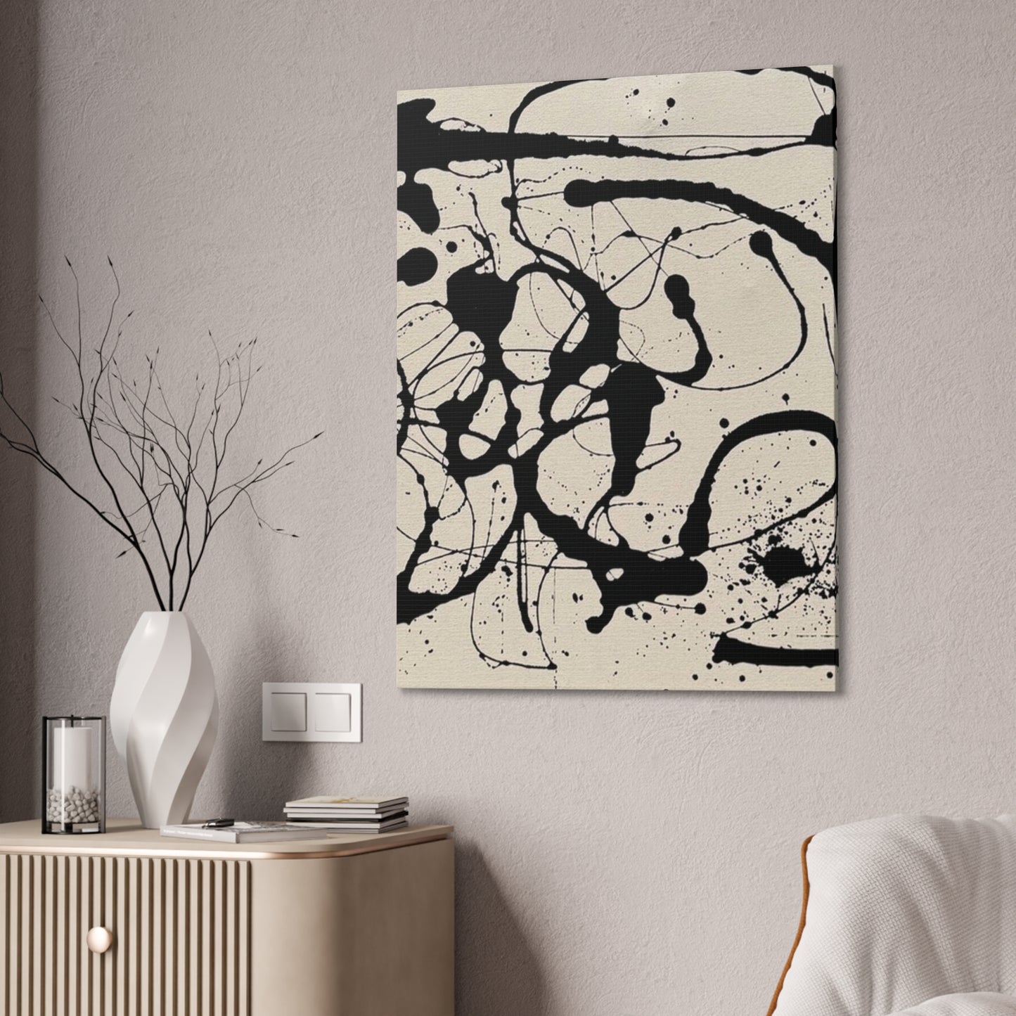 Abstract Black Ink Splash Canvas Print — Modern Drip Art