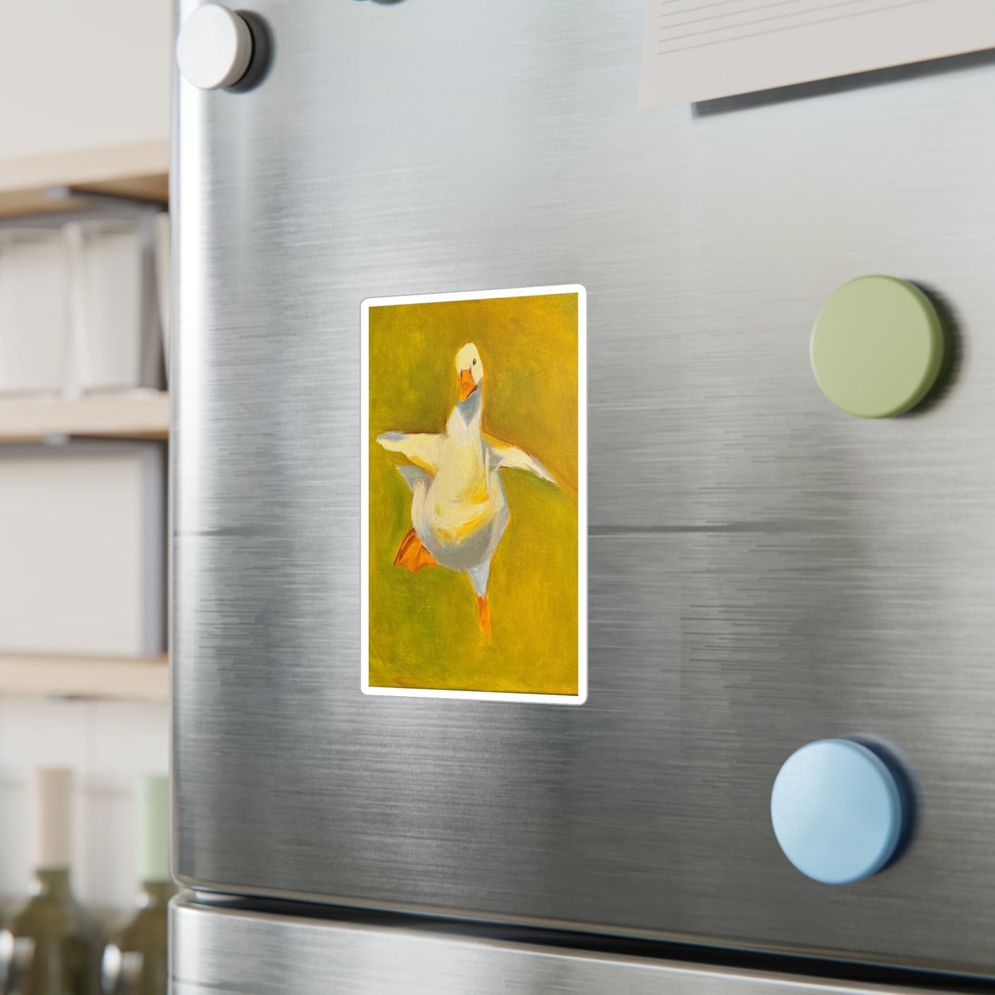 Dancing Goose Kiss-Cut Vinyl Decal — Playful White Duck Sticker for Laptops, Windows & Water Bottles