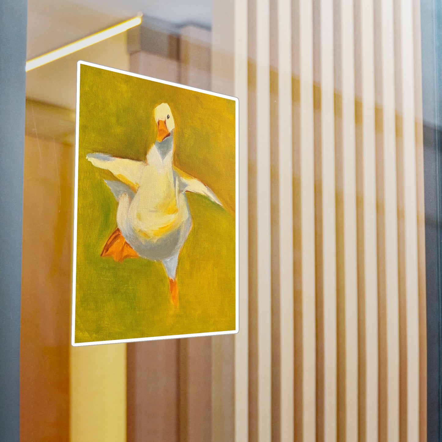 Dancing Goose Kiss-Cut Vinyl Decal — Playful White Duck Sticker for Laptops, Windows & Water Bottles