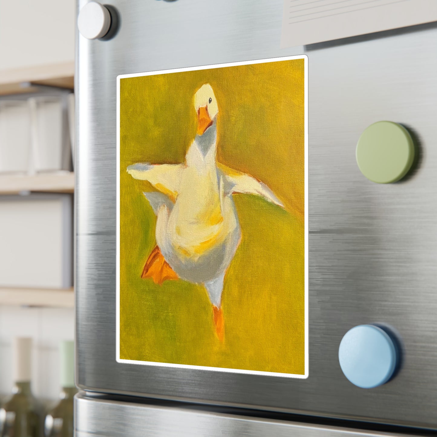 Dancing Goose Kiss-Cut Vinyl Decal — Playful White Duck Sticker for Laptops, Windows & Water Bottles