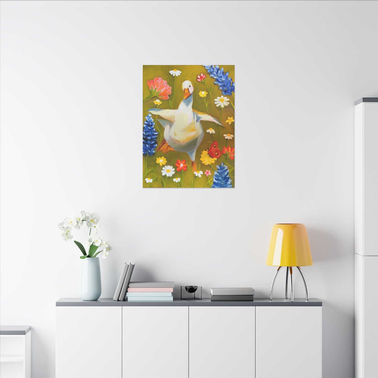 Dancing Duck Floral Canvas Wall Art — Whimsical Decor