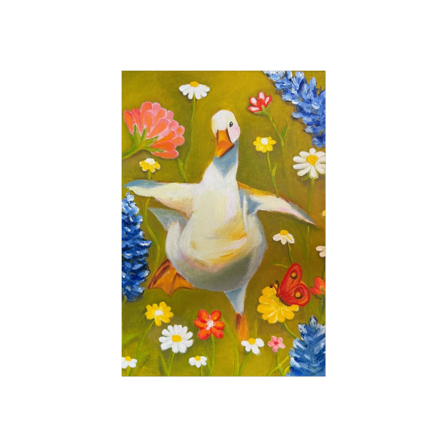 Goose in Wildflowers Fine Art Poster — Whimsical Animal Wall Art