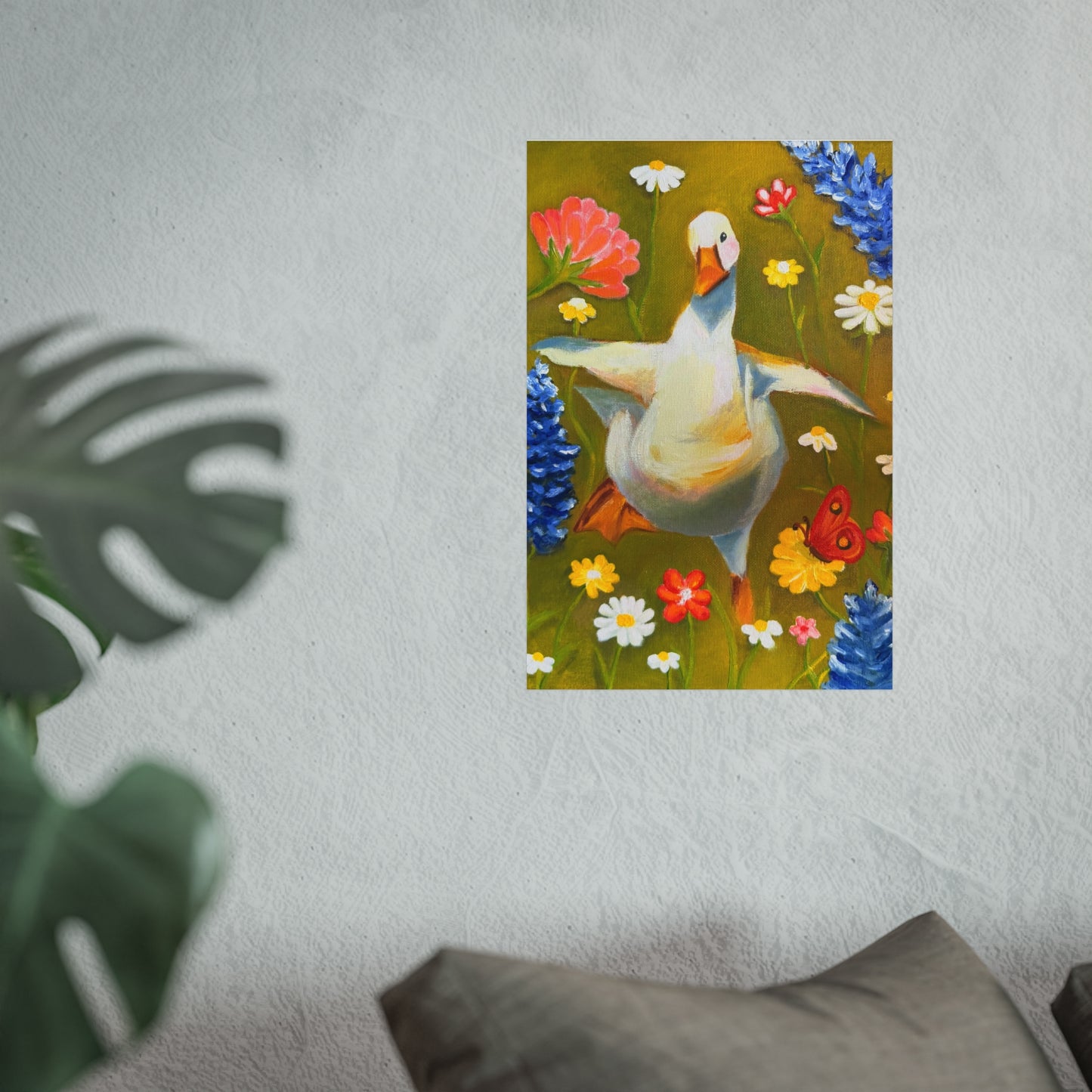 Goose in Wildflowers Fine Art Poster — Whimsical Animal Wall Art