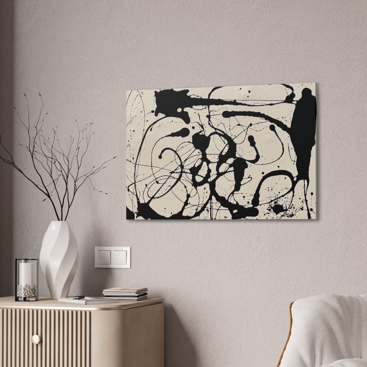 Abstract Black Ink Splash Canvas Print — Modern Drip Art