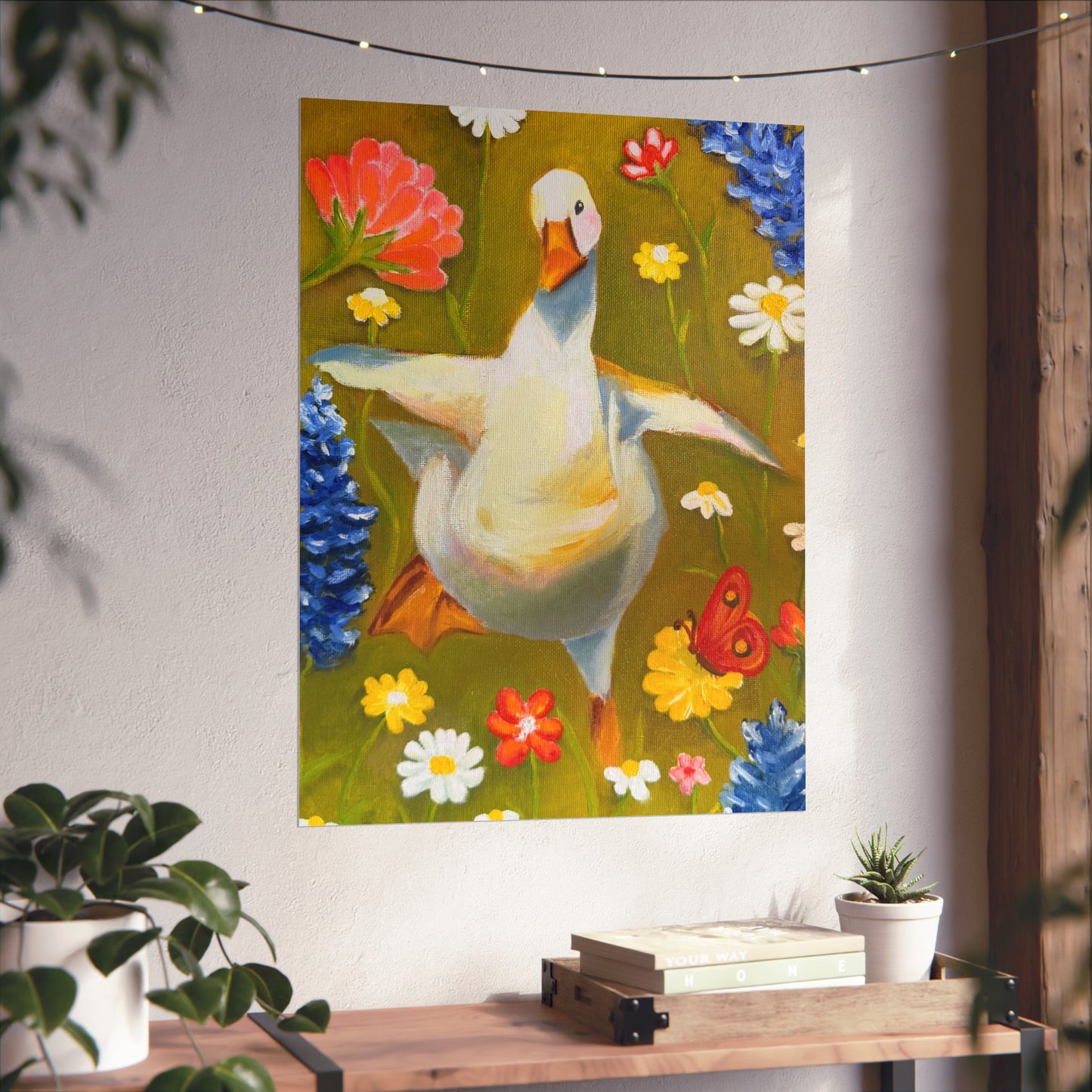 Goose in Wildflowers Fine Art Poster — Whimsical Animal Wall Art