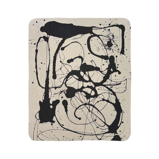 Abstract Ink Splash Sherpa Blanket — Modern Black & Cream Fleece Throw