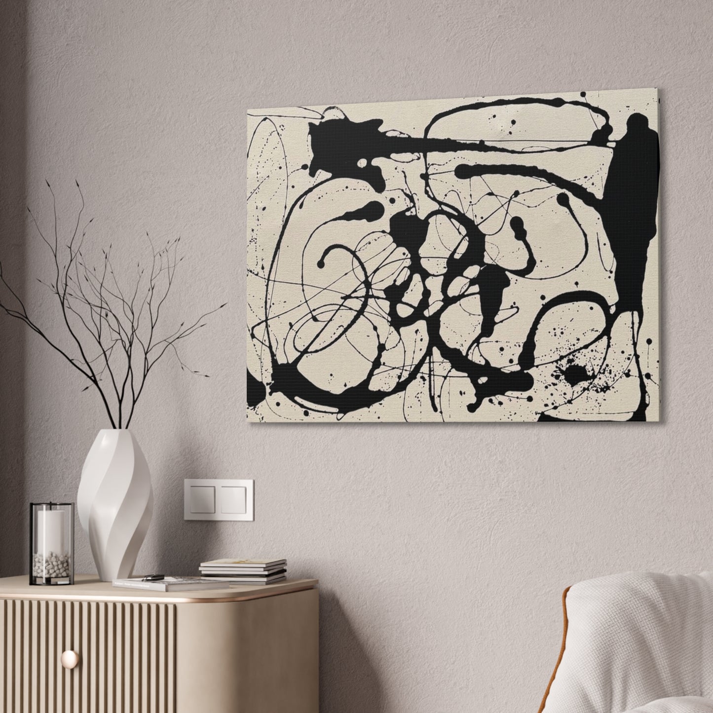 Abstract Black Ink Splash Canvas Print — Modern Drip Art