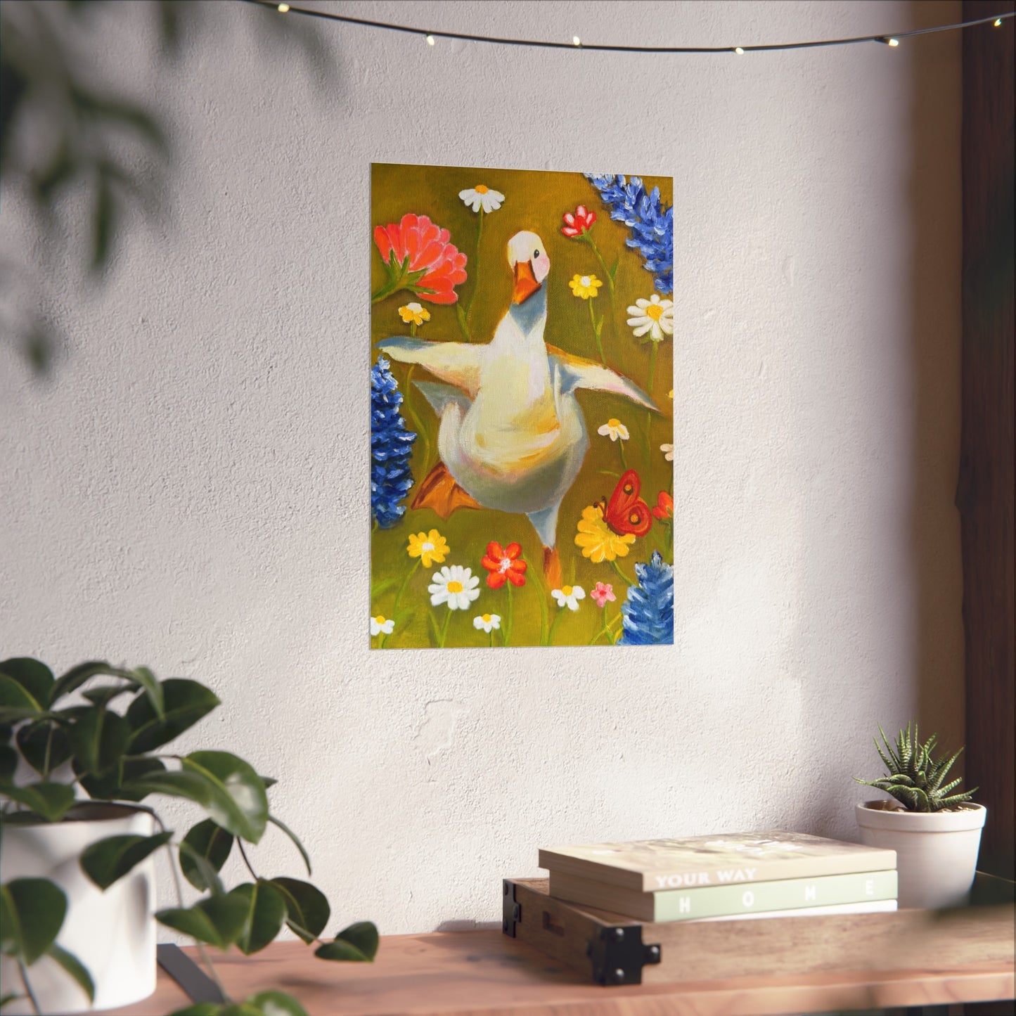 Goose in Wildflowers Fine Art Poster — Whimsical Animal Wall Art