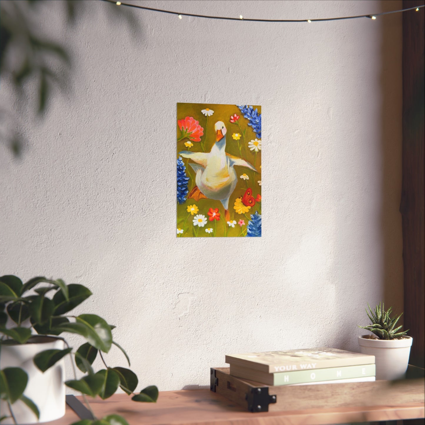 Goose in Wildflowers Fine Art Poster — Whimsical Animal Wall Art