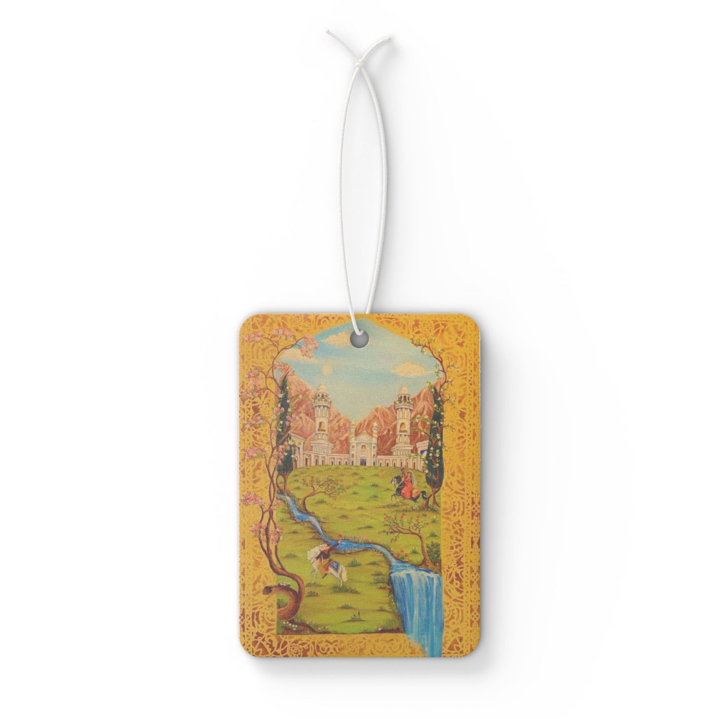 Scenic Vintage Persian Landscape Car Air Freshener — Fairytail Waterfall Scented Ornament