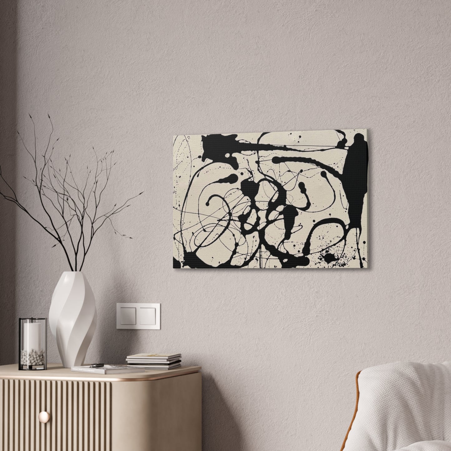 Abstract Black Ink Splash Canvas Print — Modern Drip Art