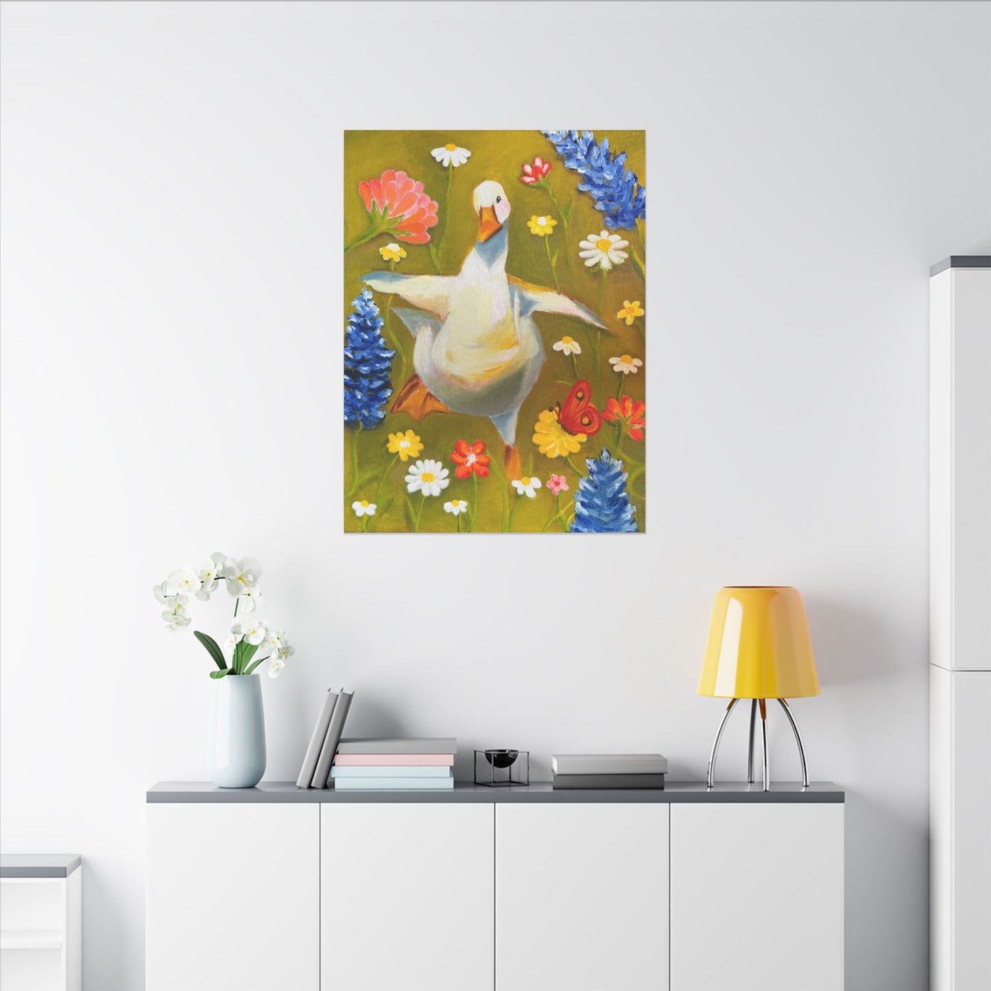 Dancing Duck Floral Canvas Wall Art — Whimsical Decor