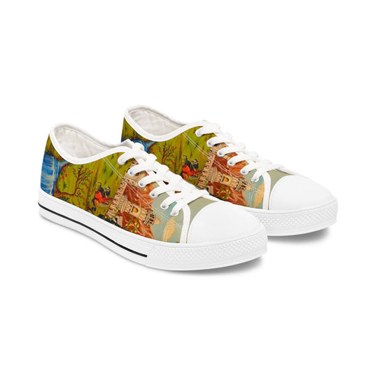 Low Top Sneakers — Vintage Storybook Castle Print for Women
