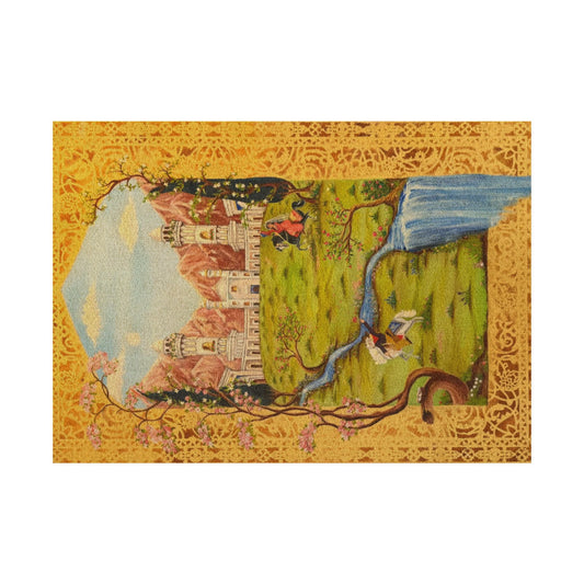Medieval Persian Castle Tapestry Rug — Vintage Castle Landscape Floor Mat