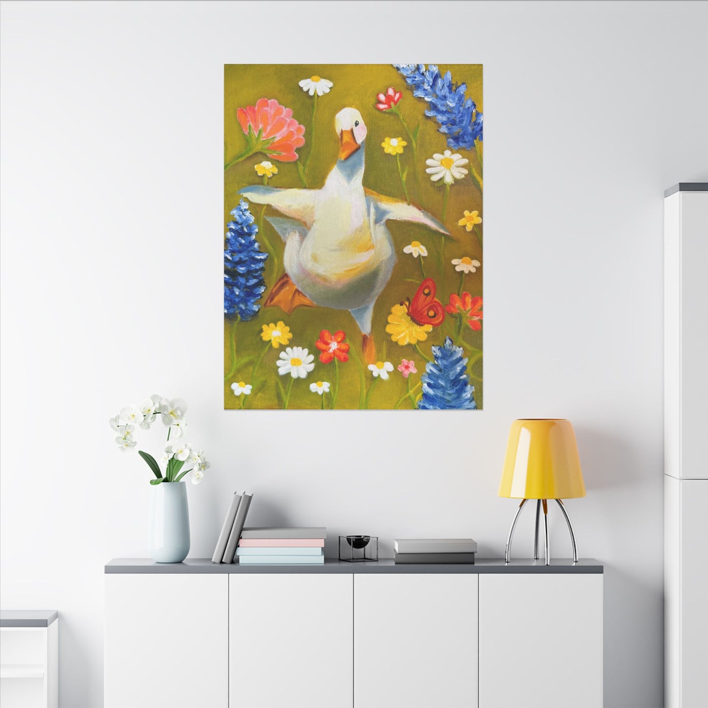 Dancing Duck Floral Canvas Wall Art — Whimsical Decor