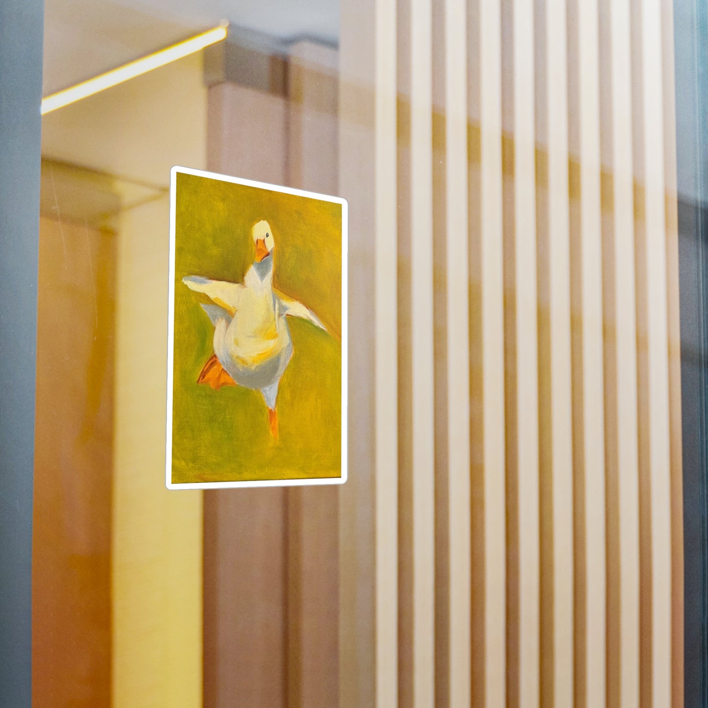 Dancing Goose Kiss-Cut Vinyl Decal — Playful White Duck Sticker for Laptops, Windows & Water Bottles