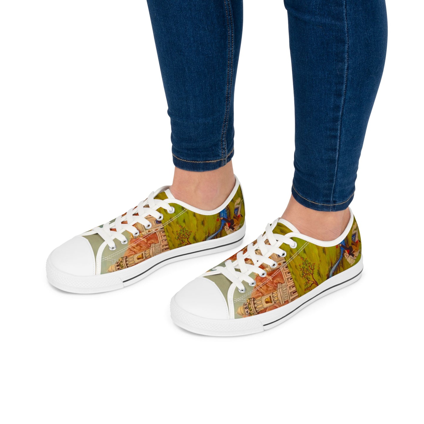 Low Top Sneakers — Vintage Storybook Castle Print for Women