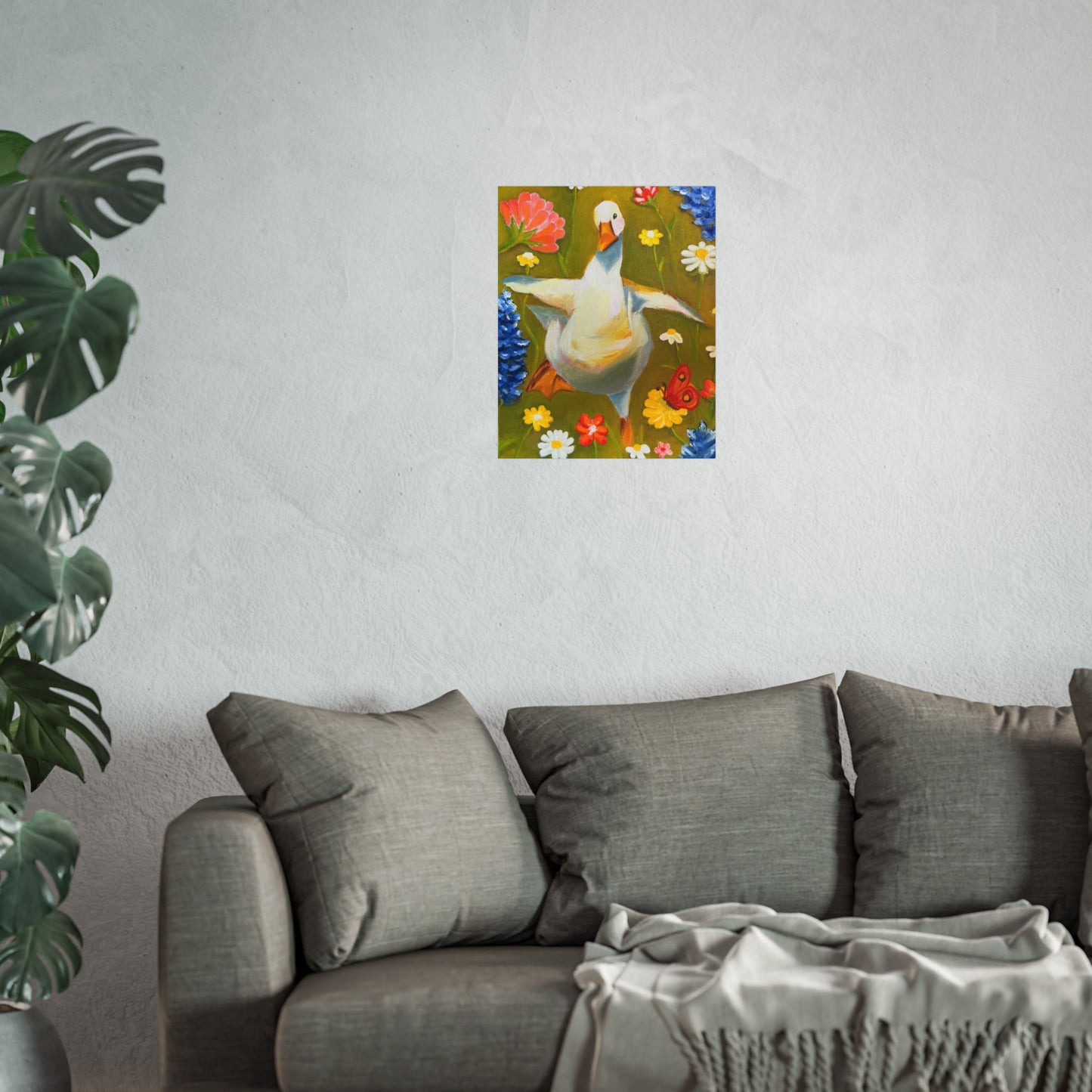 Goose in Wildflowers Fine Art Poster — Whimsical Animal Wall Art