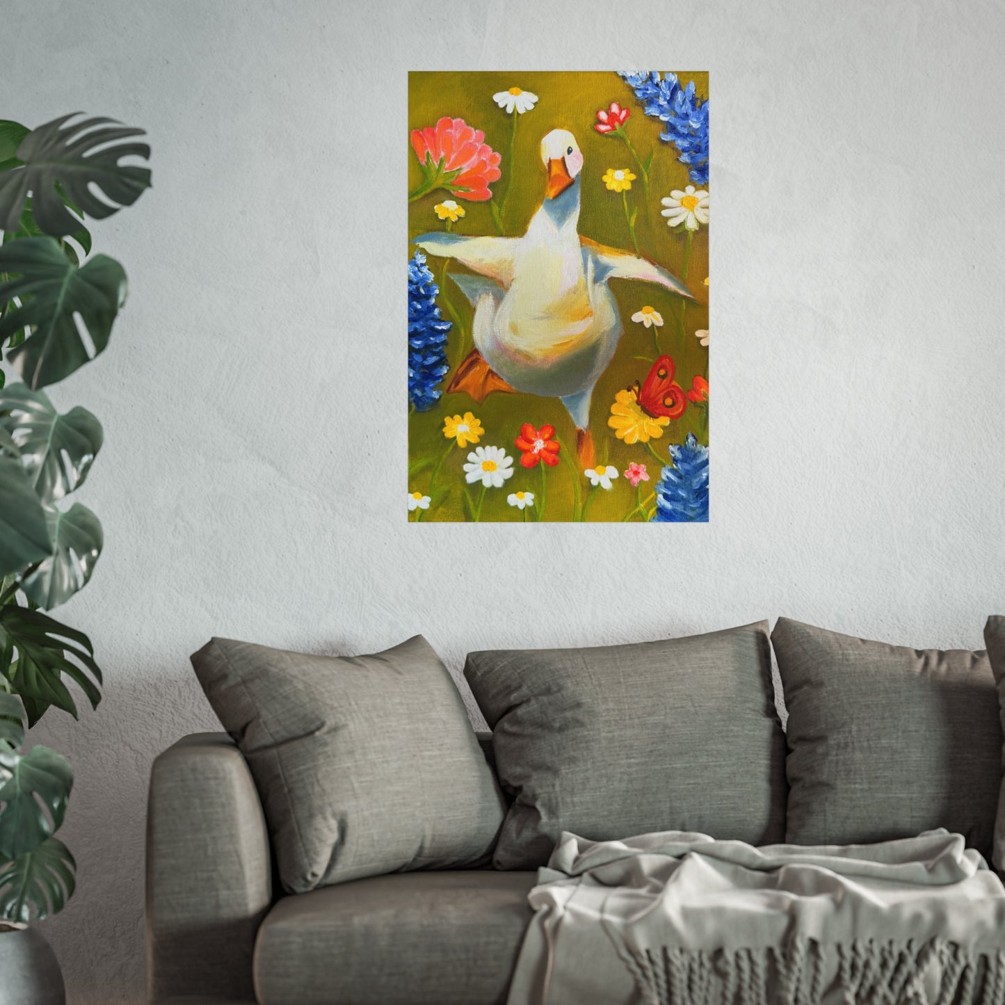 Goose in Wildflowers Fine Art Poster — Whimsical Animal Wall Art
