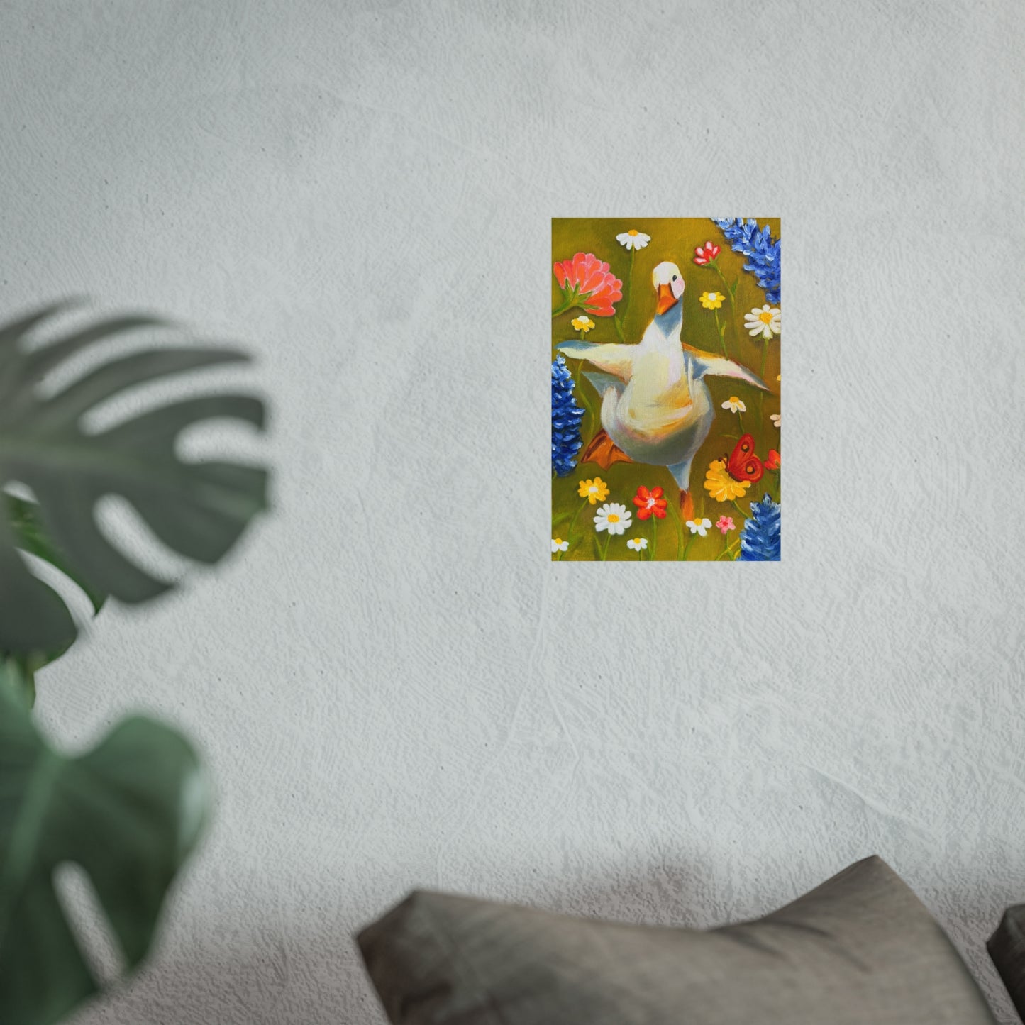 Goose in Wildflowers Fine Art Poster — Whimsical Animal Wall Art