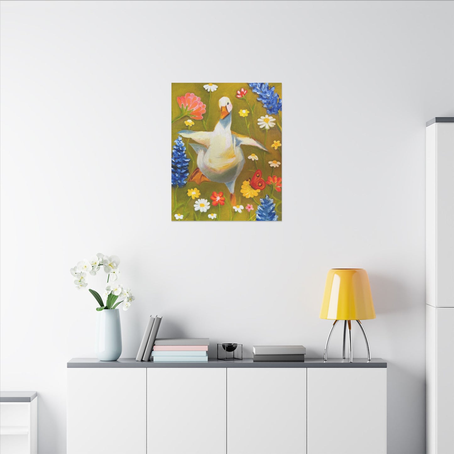 Dancing Duck Floral Canvas Wall Art — Whimsical Decor