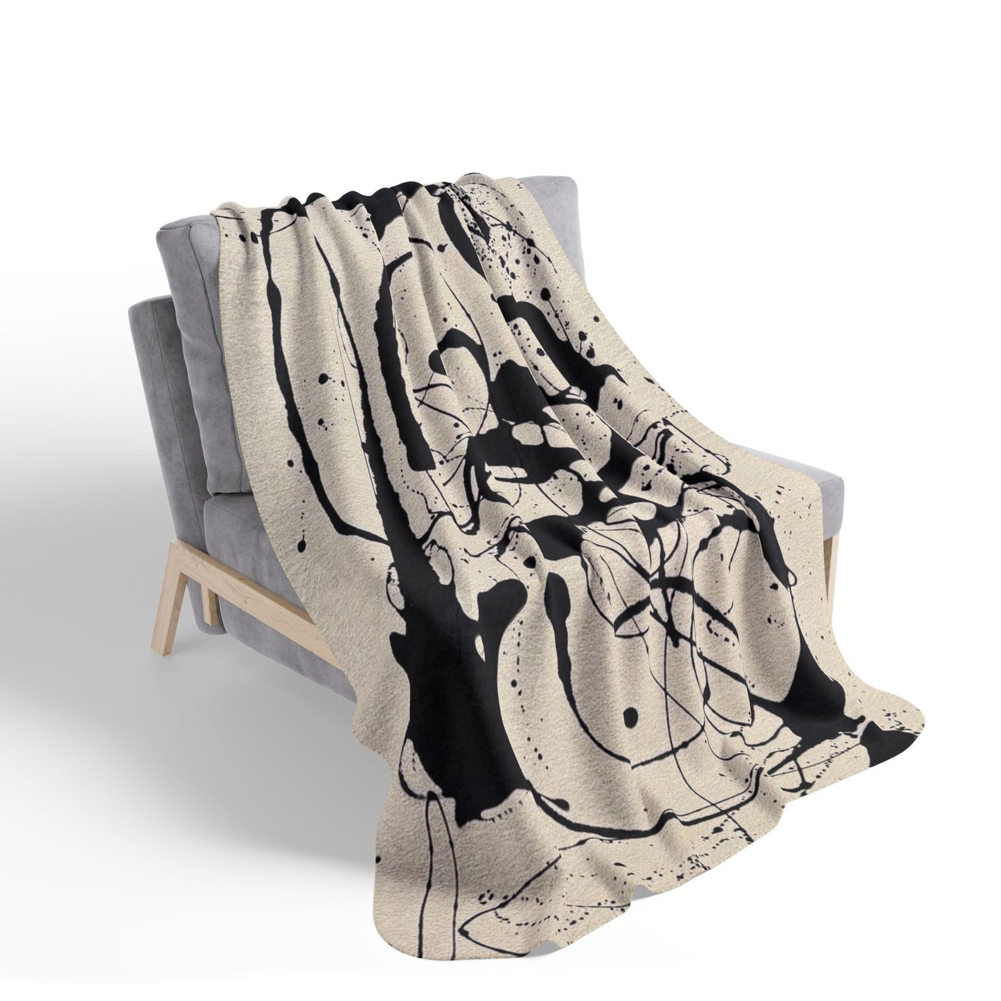 Abstract Ink Splash Sherpa Blanket — Modern Black & Cream Fleece Throw