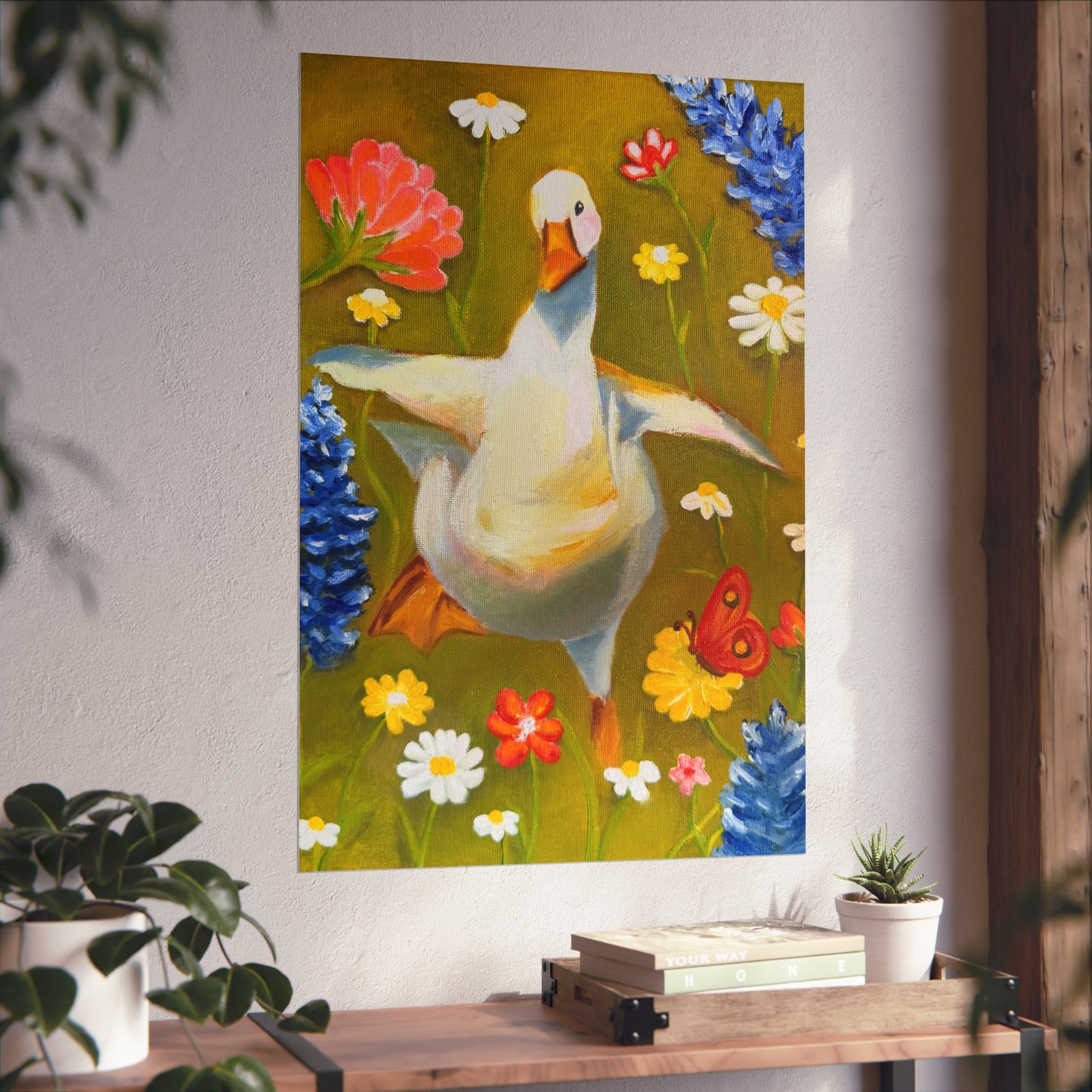 Goose in Wildflowers Fine Art Poster — Whimsical Animal Wall Art