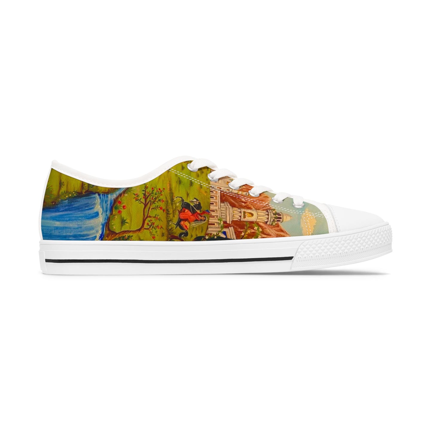 Low Top Sneakers — Vintage Storybook Castle Print for Women