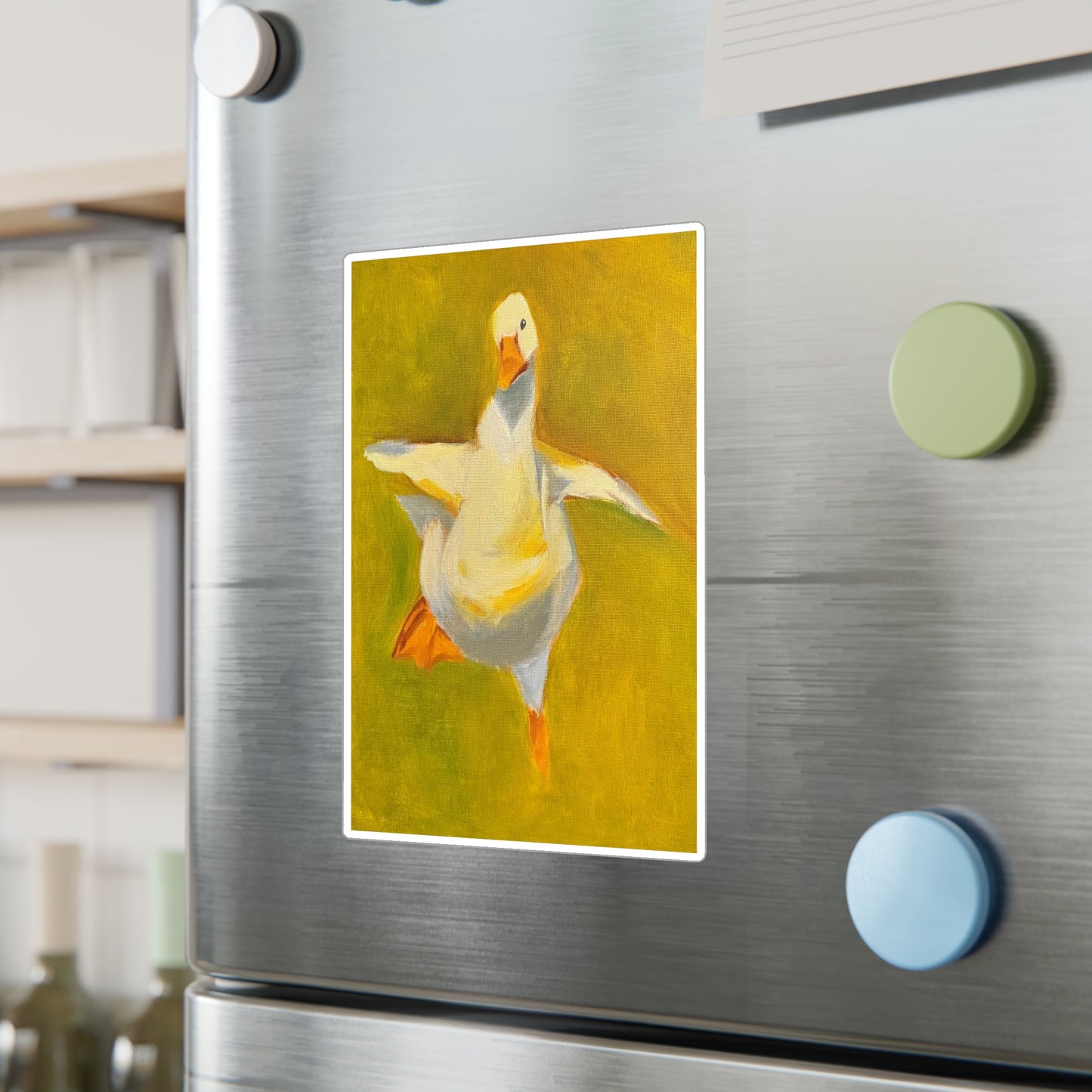 Dancing Goose Kiss-Cut Vinyl Decal — Playful White Duck Sticker for Laptops, Windows & Water Bottles