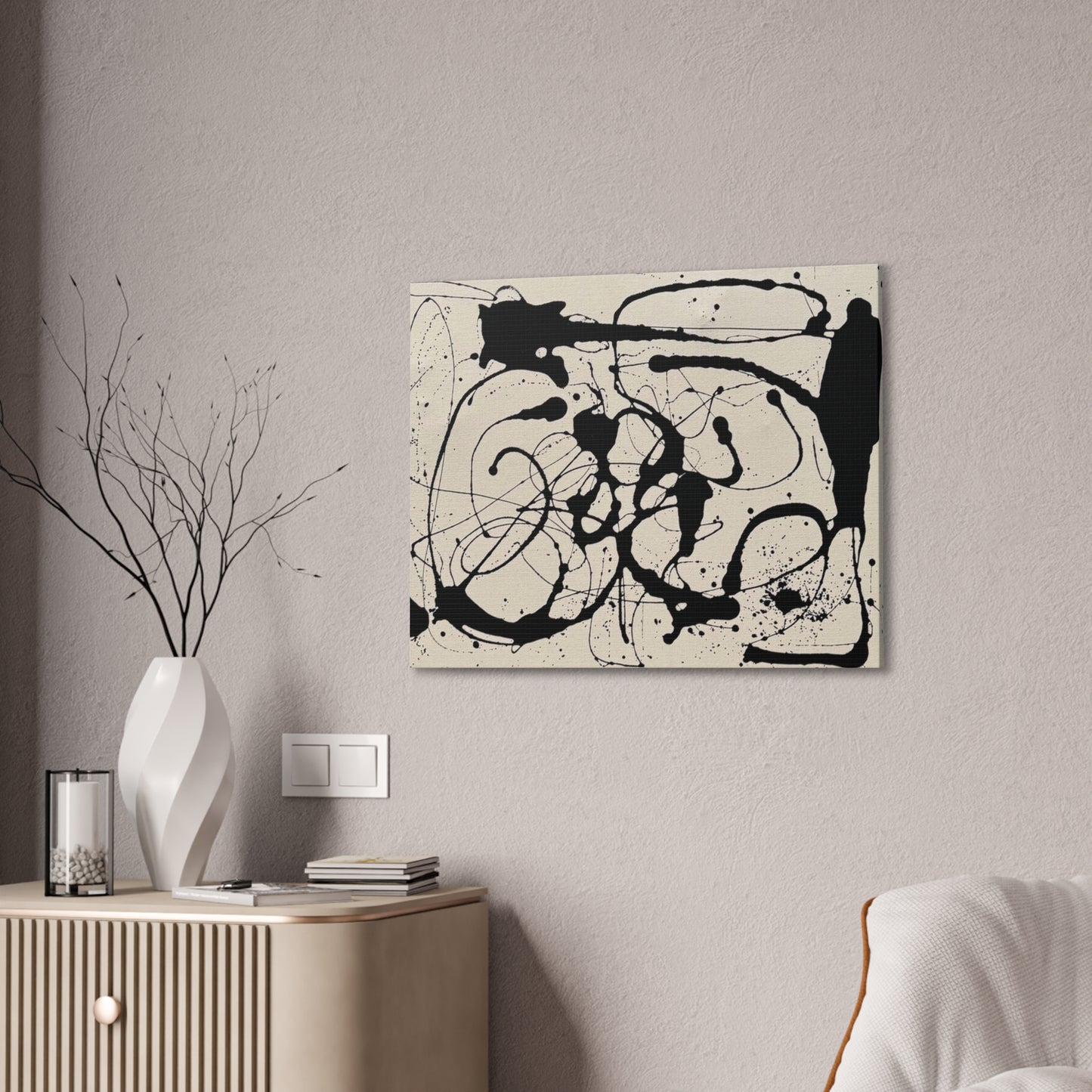 Abstract Black Ink Splash Canvas Print — Modern Drip Art