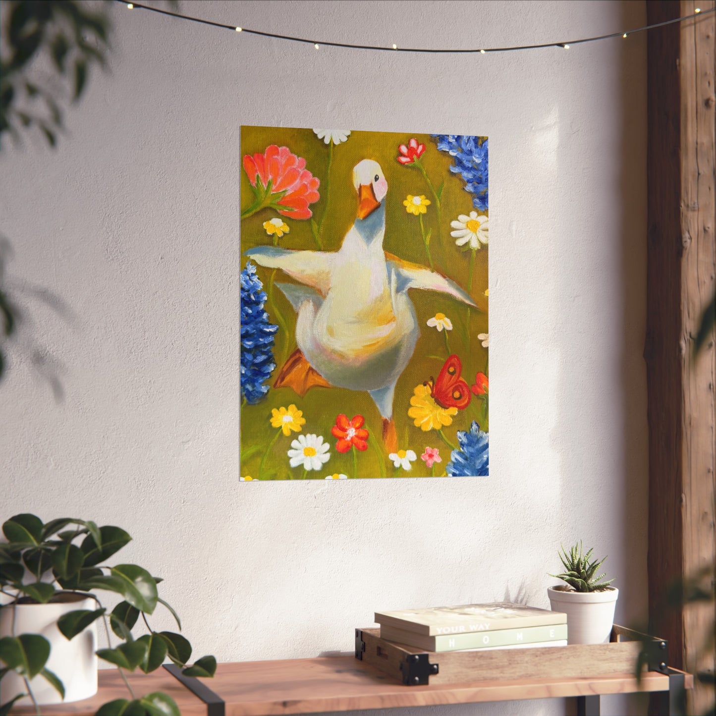 Goose in Wildflowers Fine Art Poster — Whimsical Animal Wall Art