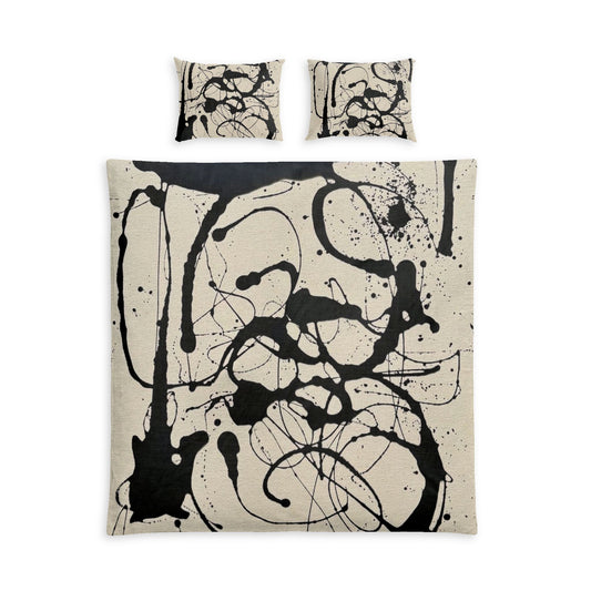 Abstract Black Ink Cotton Duvet Cover Set — Modern Drip Art Bedding