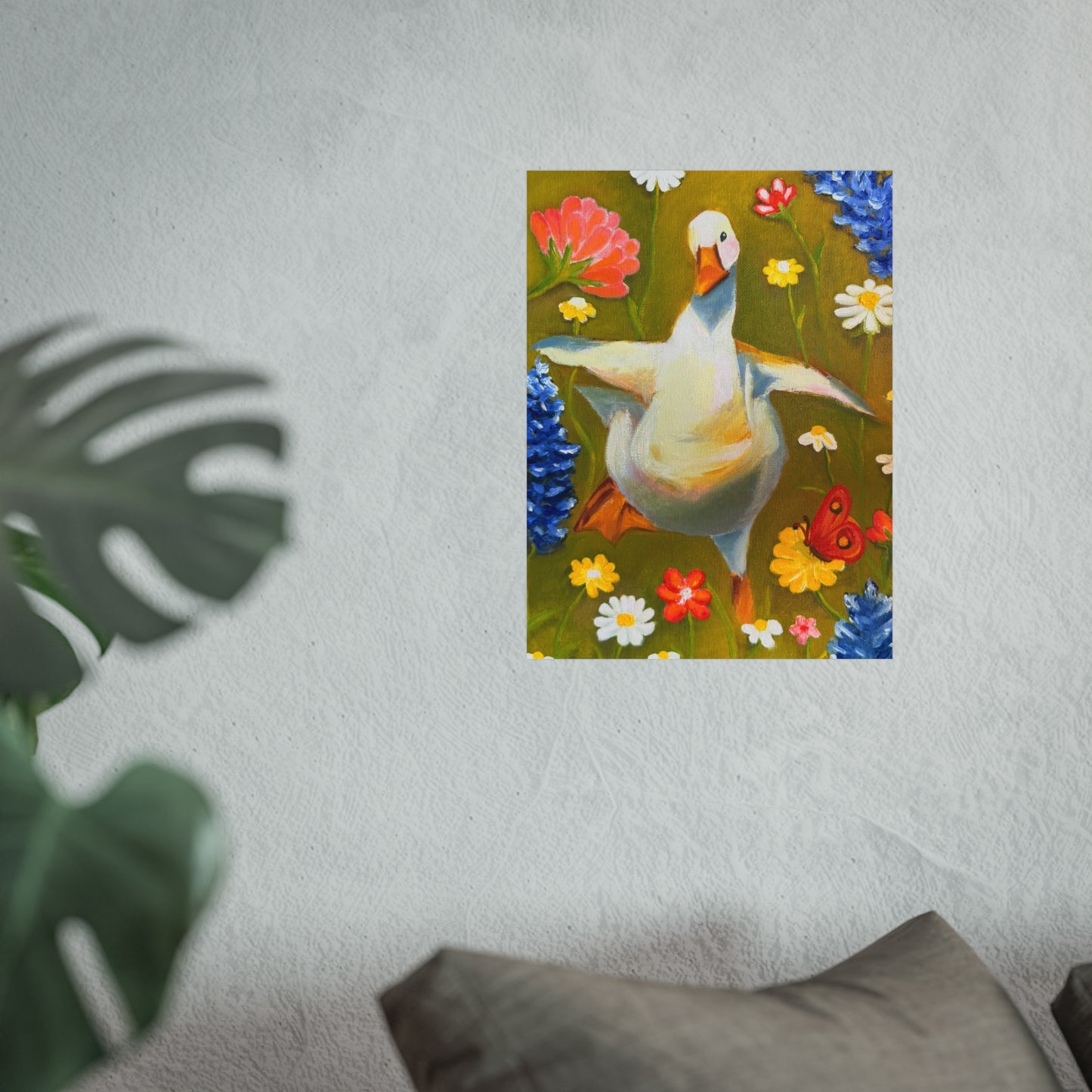Goose in Wildflowers Fine Art Poster — Whimsical Animal Wall Art