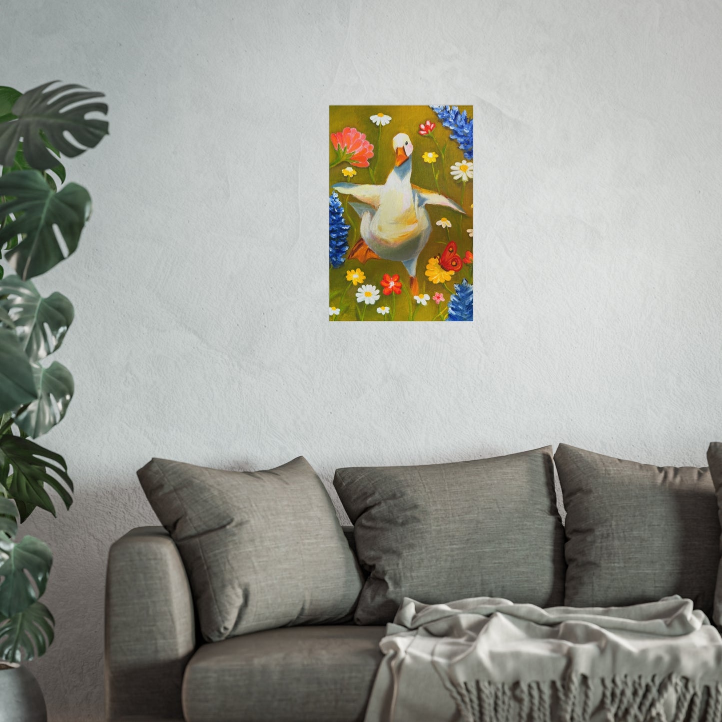 Goose in Wildflowers Fine Art Poster — Whimsical Animal Wall Art