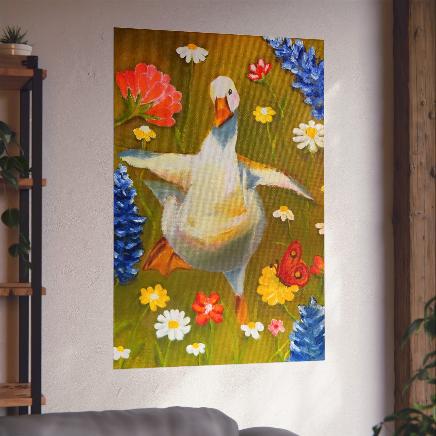 Goose in Wildflowers Fine Art Poster — Whimsical Animal Wall Art