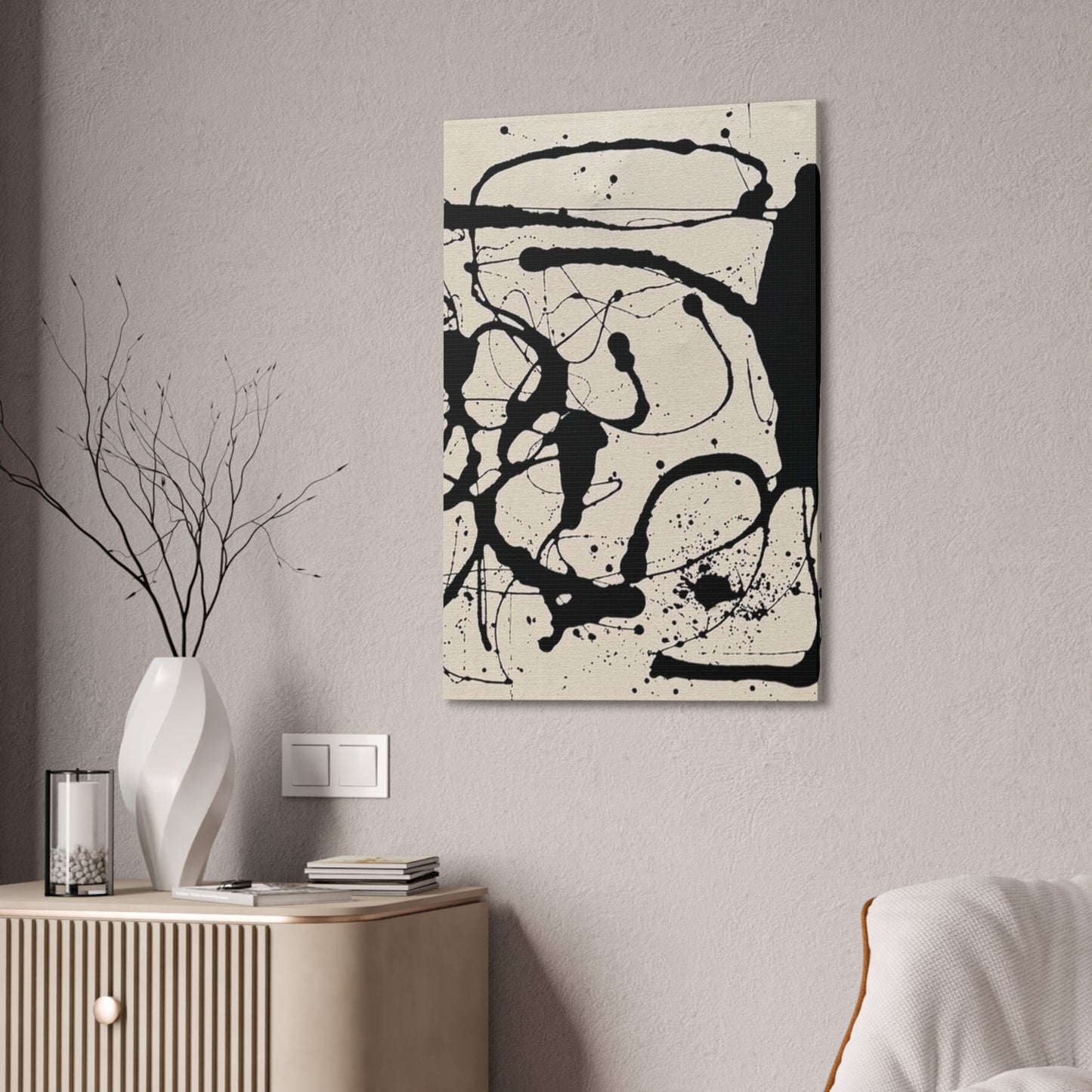 Abstract Black Ink Splash Canvas Print — Modern Drip Art