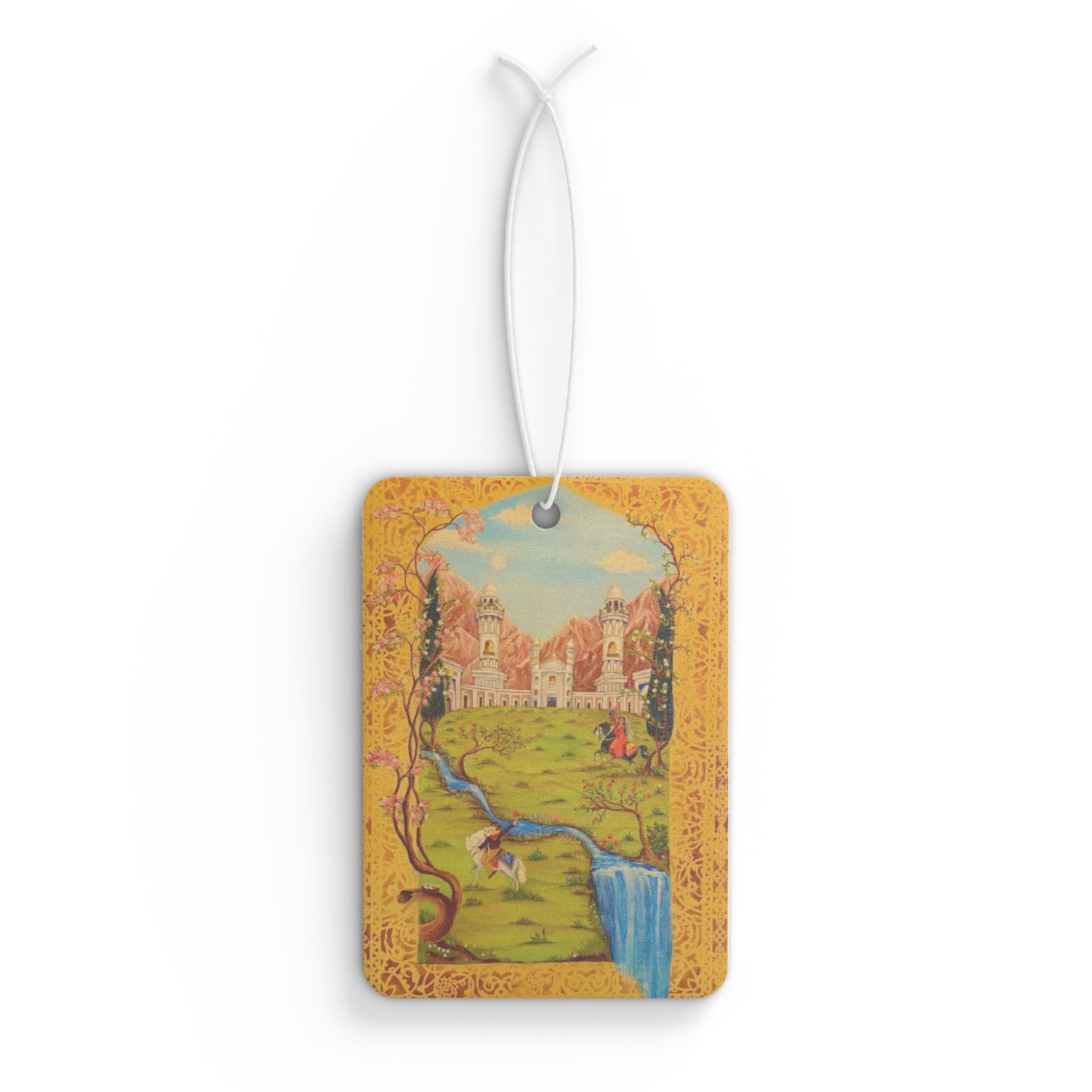 Scenic Vintage Persian Landscape Car Air Freshener — Fairytail Waterfall Scented Ornament
