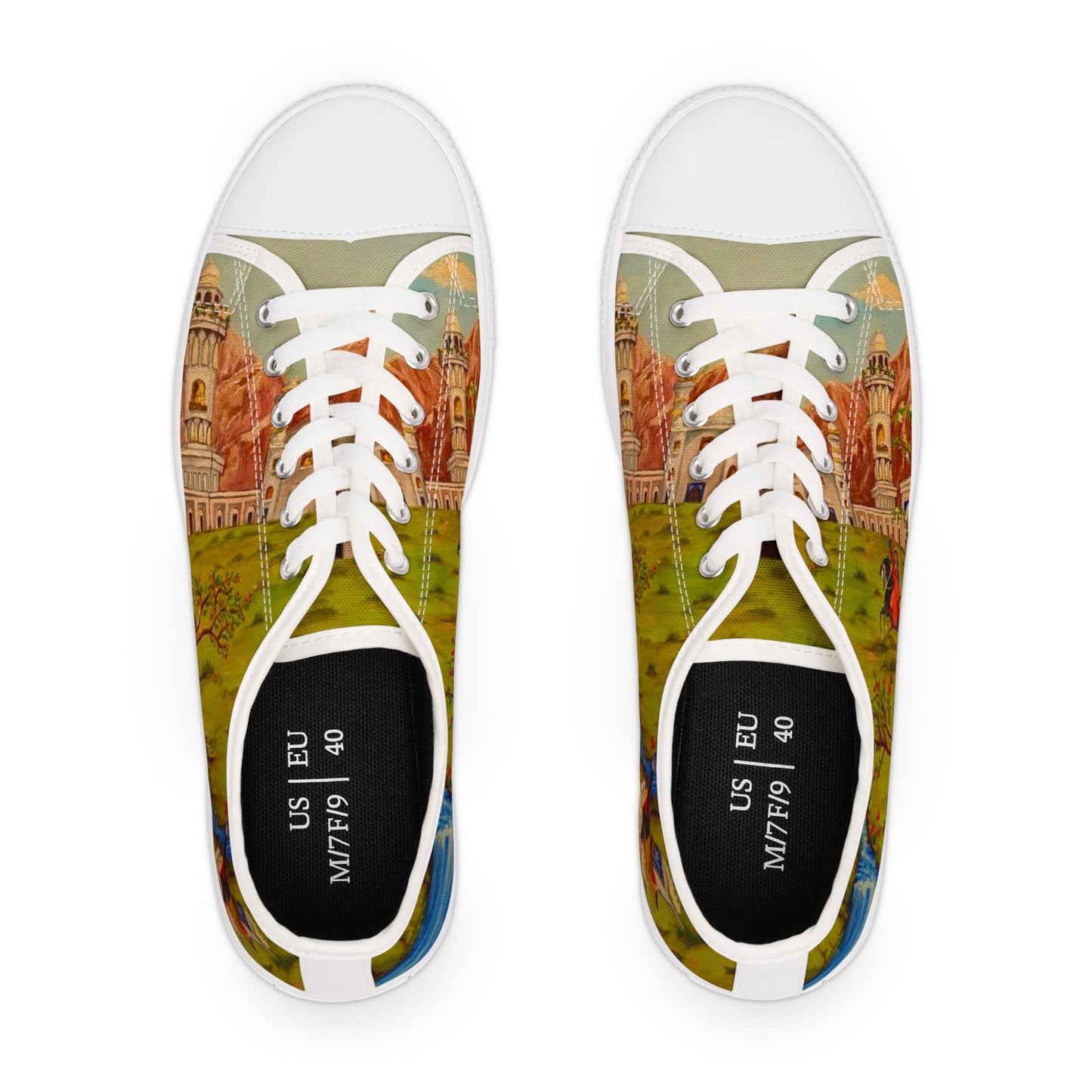 Low Top Sneakers — Vintage Storybook Castle Print for Women