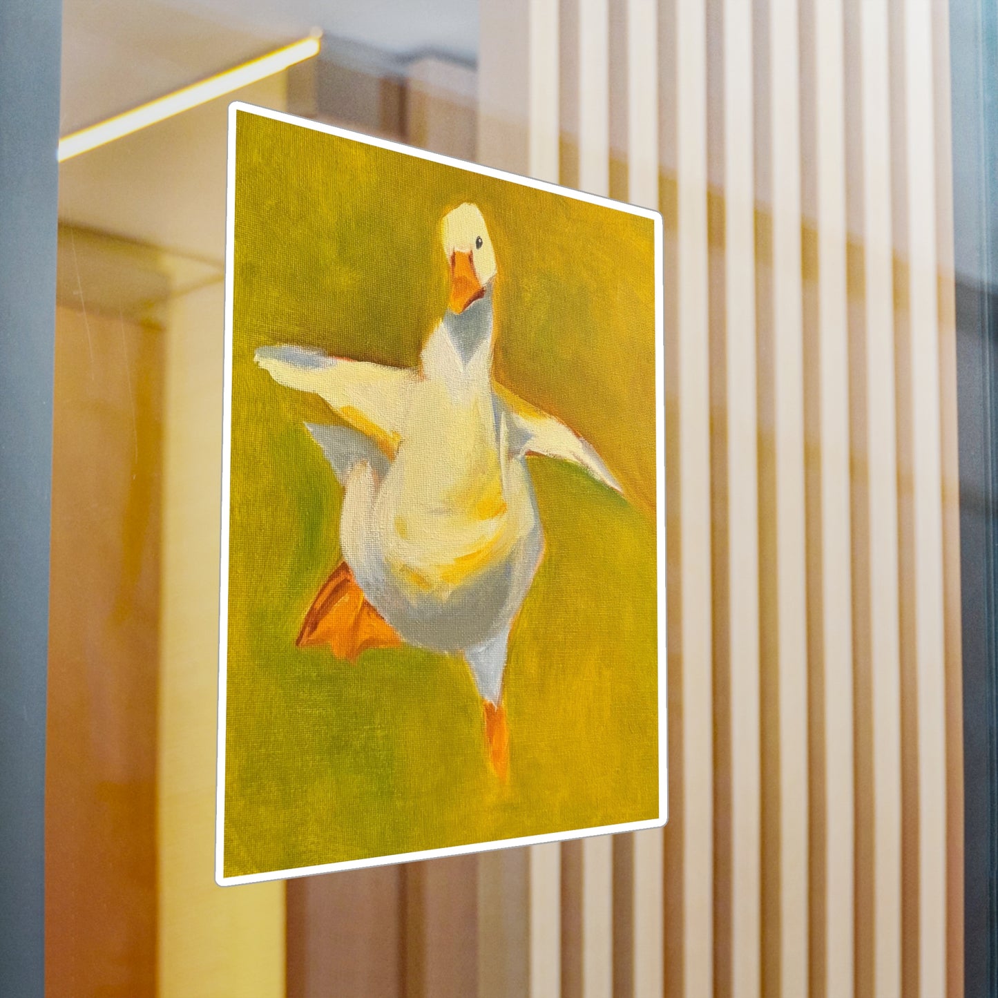 Dancing Goose Kiss-Cut Vinyl Decal — Playful White Duck Sticker for Laptops, Windows & Water Bottles