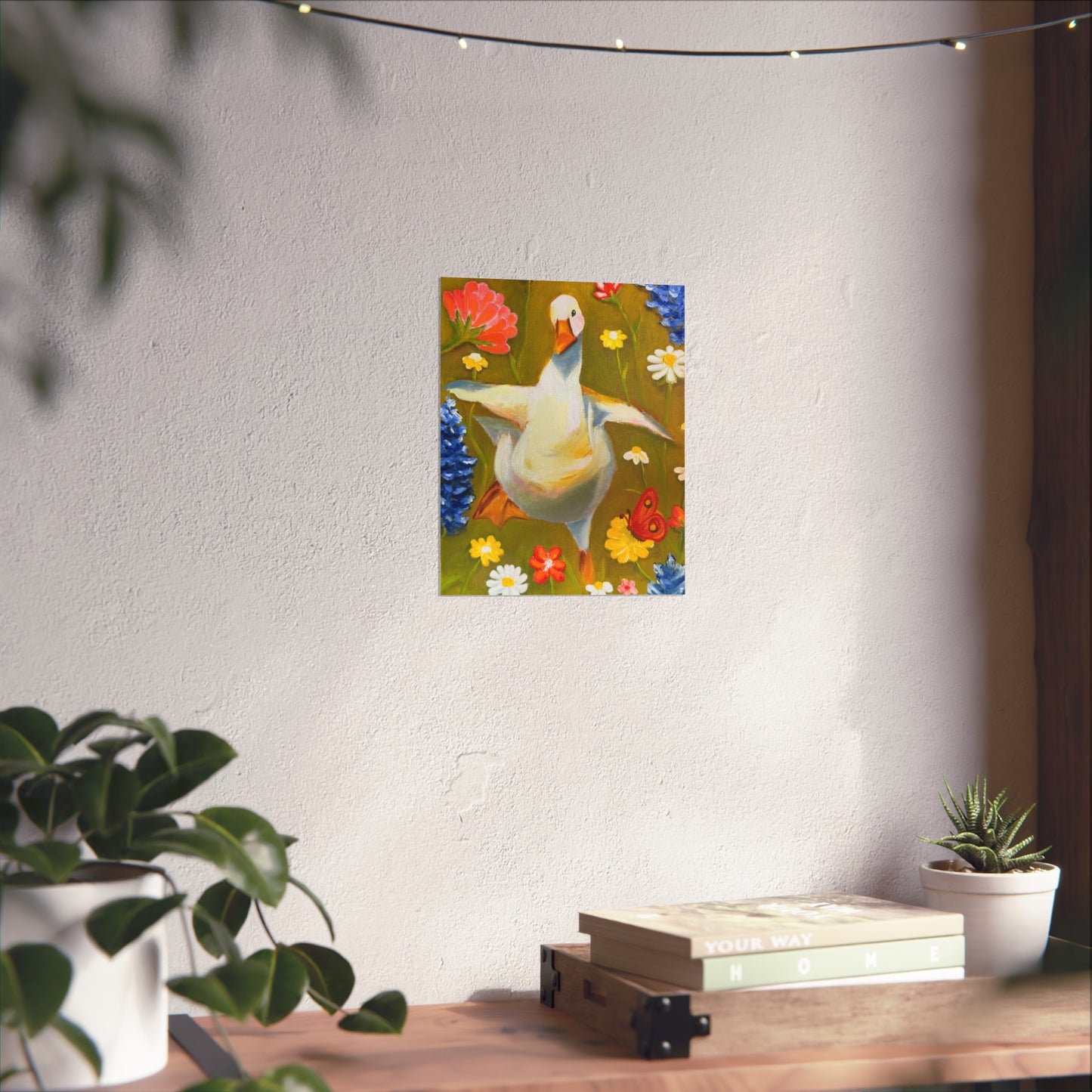Goose in Wildflowers Fine Art Poster — Whimsical Animal Wall Art