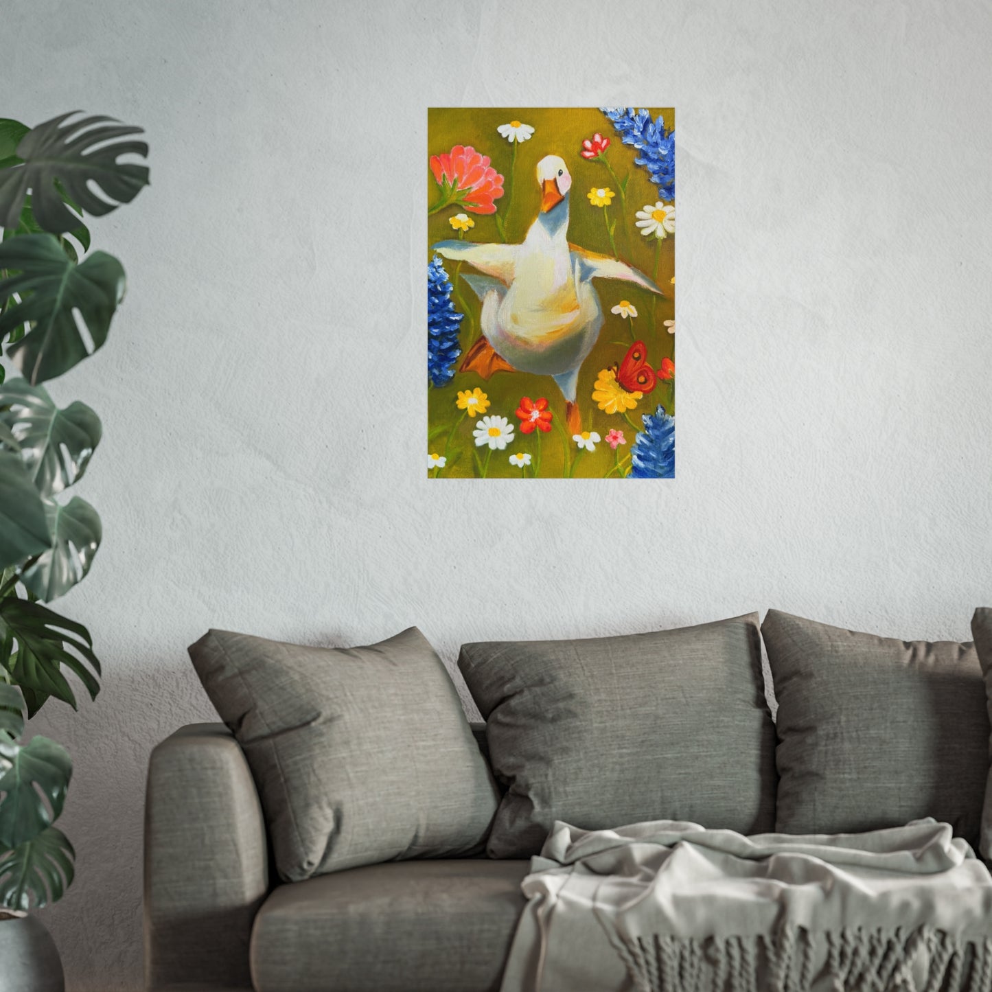 Goose in Wildflowers Fine Art Poster — Whimsical Animal Wall Art